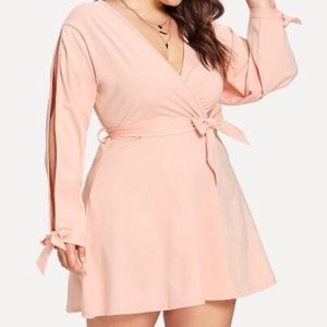 Plus Size Split Tied Sleeve Surplice Wrap Dress